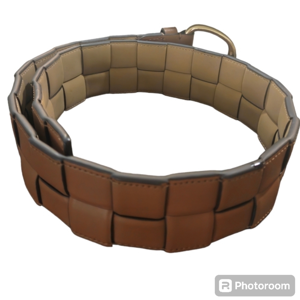 Micheal Kors Brown Woven Leather Wide Belt Sz S/M - Picture 4 of 11